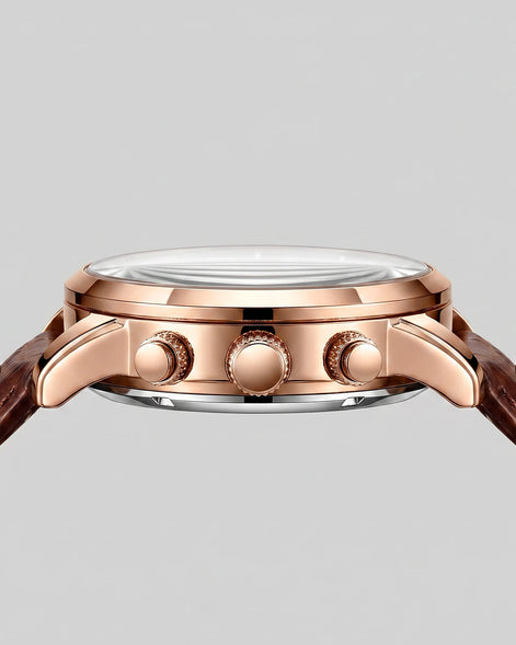 Men's Chronograph Moon Phase Dress Watch Rose Gold Case Brown Leather Strap – Valedrian — view 2