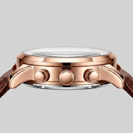 Men's Chronograph Moon Phase Dress Watch Rose Gold Case Brown Leather Strap – Valedrian — view 2