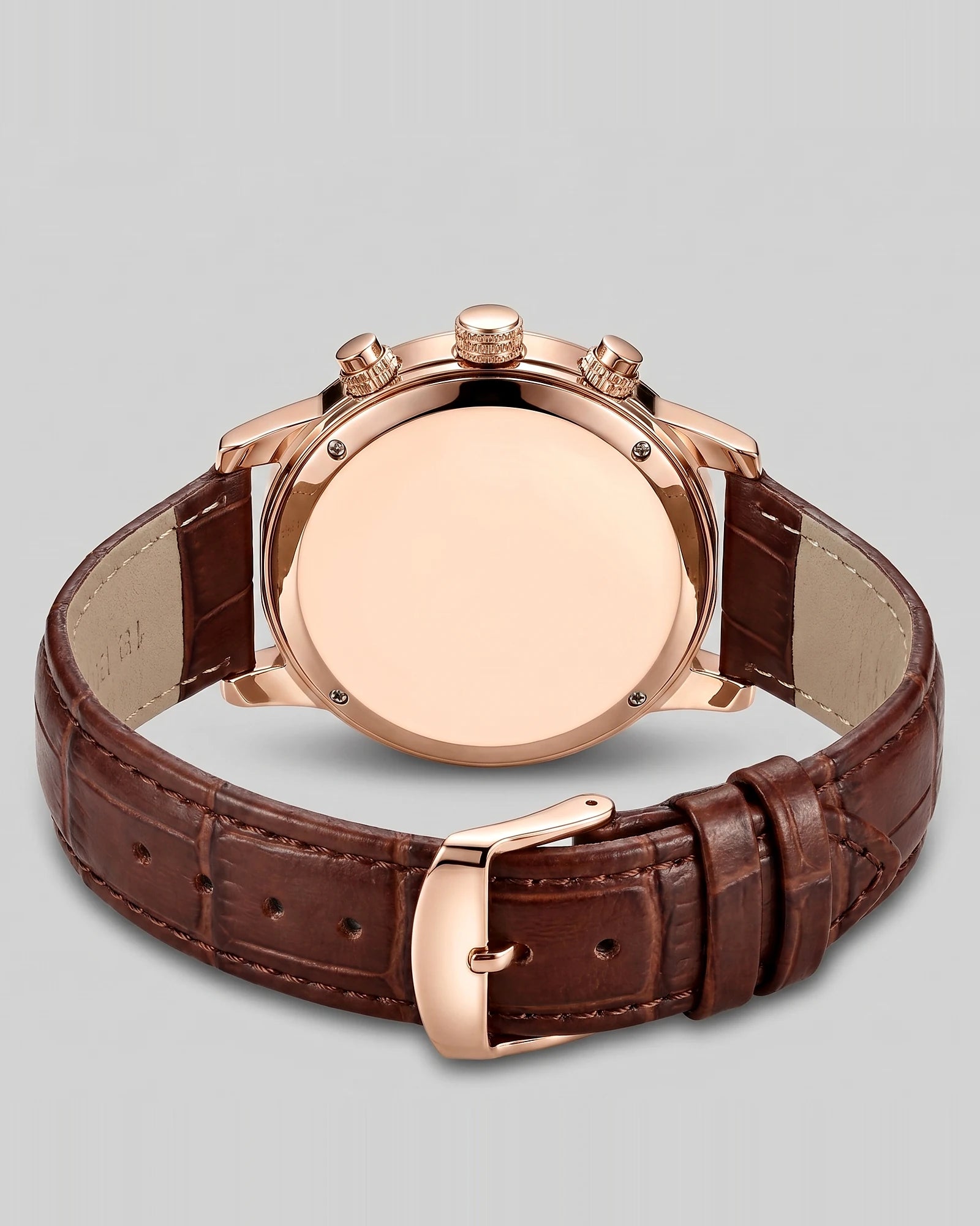 Men's Chronograph Moon Phase Dress Watch Rose Gold Case Brown Leather Strap – Valedrian — view 3