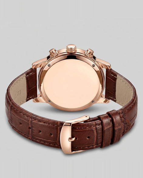 Men's Chronograph Moon Phase Dress Watch Rose Gold Case Brown Leather Strap – Valedrian — view 3