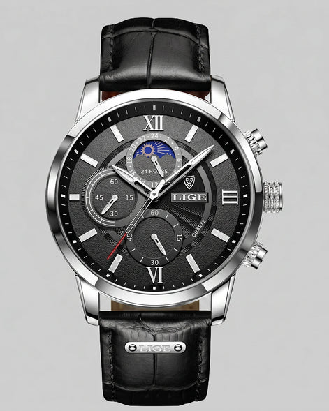 Men's Chronograph Moon Phase Dress Watch Rose Gold Case Brown Leather Strap – Valedrian — view 6