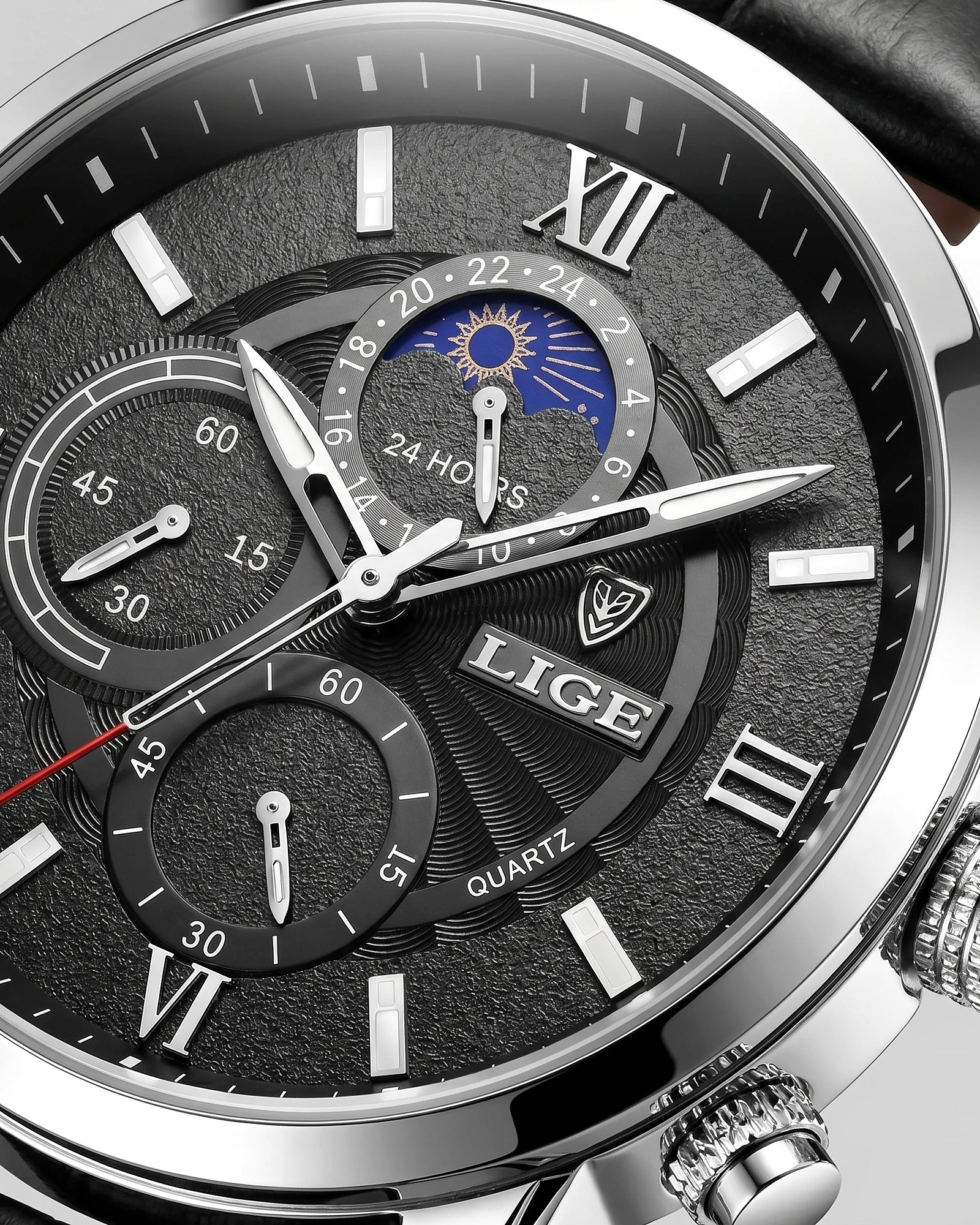 Men's Chronograph Moon Phase Dress Watch Rose Gold Case Brown Leather Strap – Valedrian — view 9