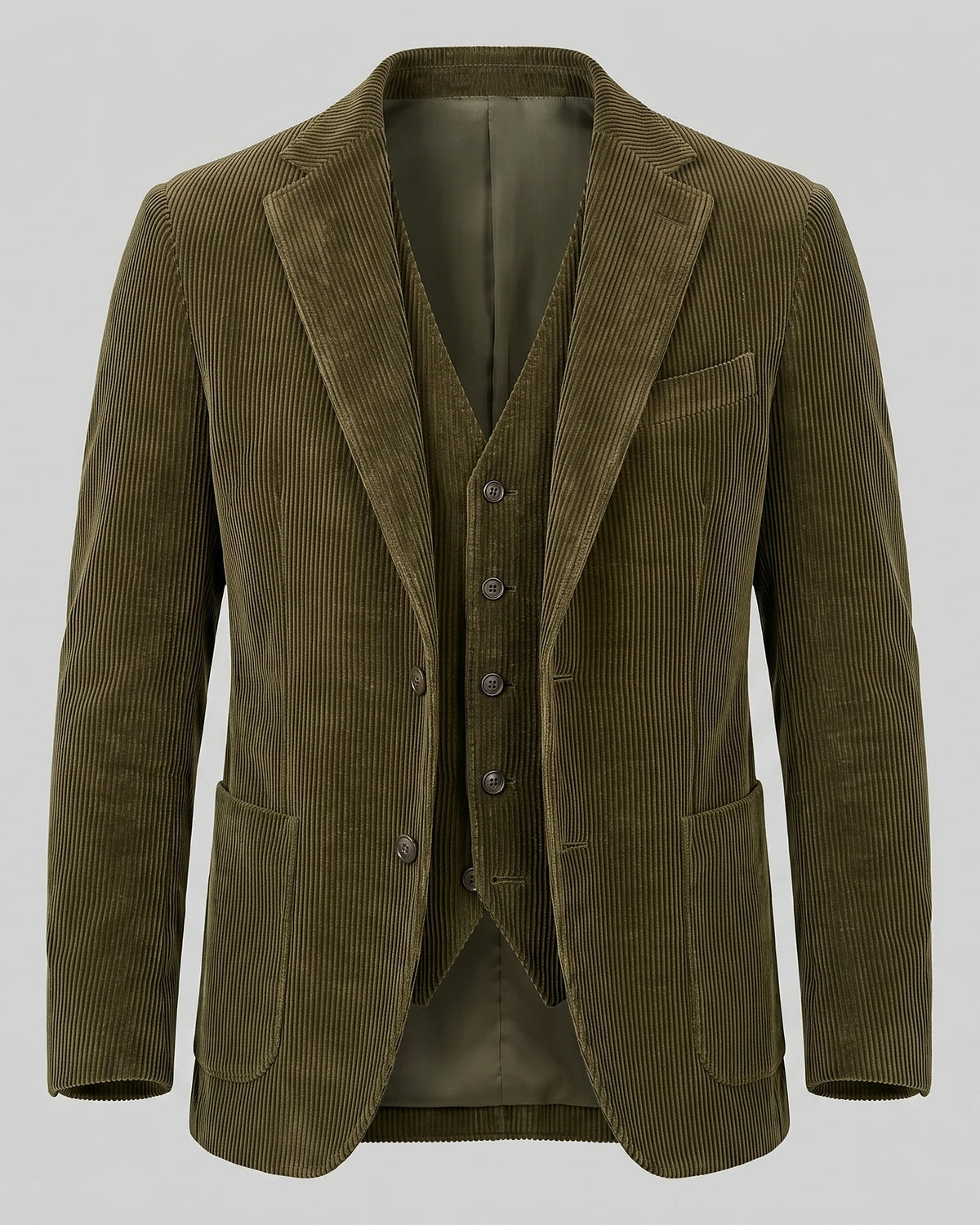 Men's Corduroy Blazer with Matching Vest Casual Jacket Black - Valedrian — view 10