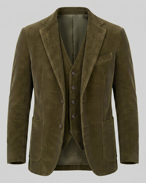Men's Corduroy Blazer with Matching Vest Casual Jacket Black - Valedrian — view 10