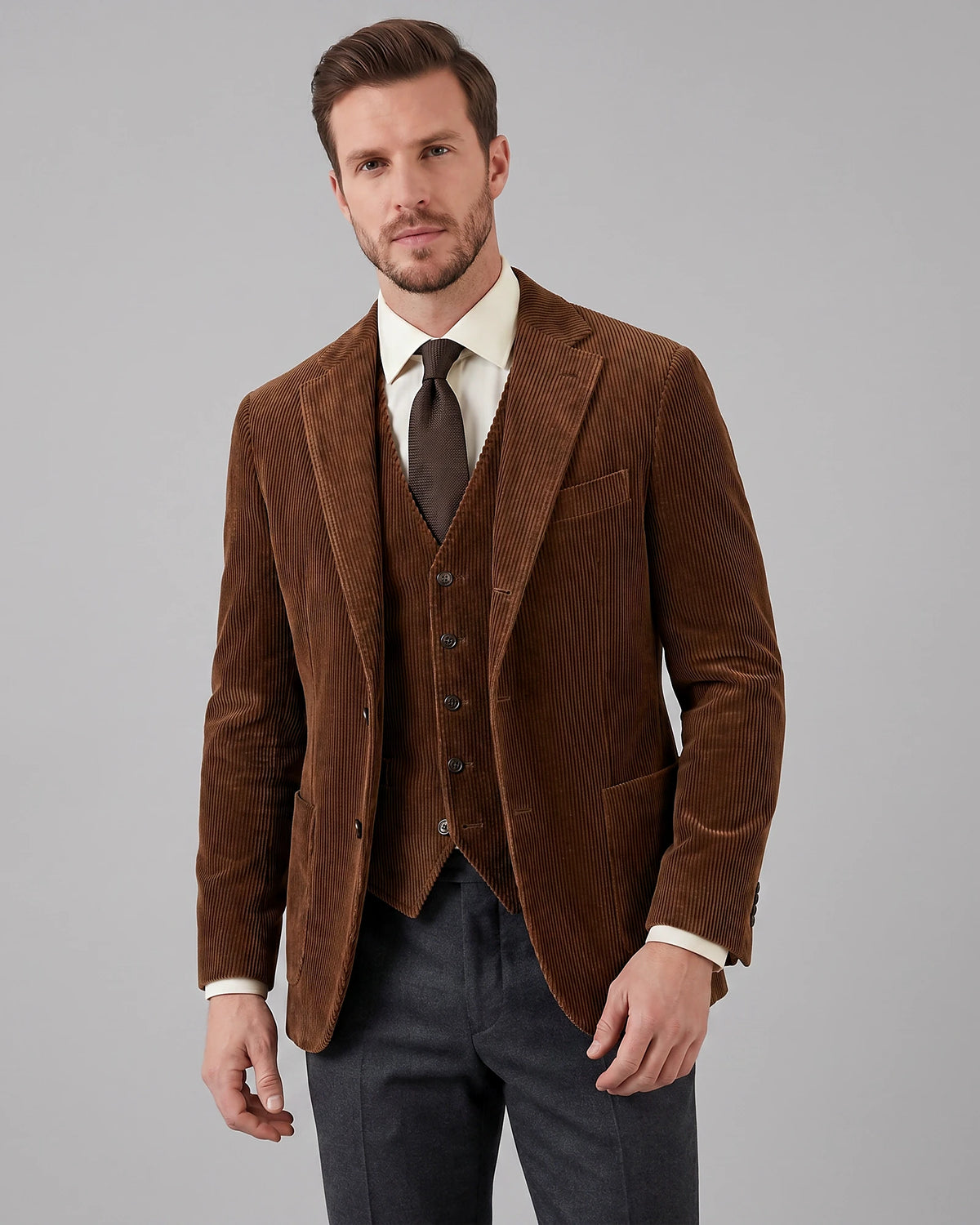 Men's Corduroy Blazer with Matching Vest Casual Jacket Black - Valedrian — view 16