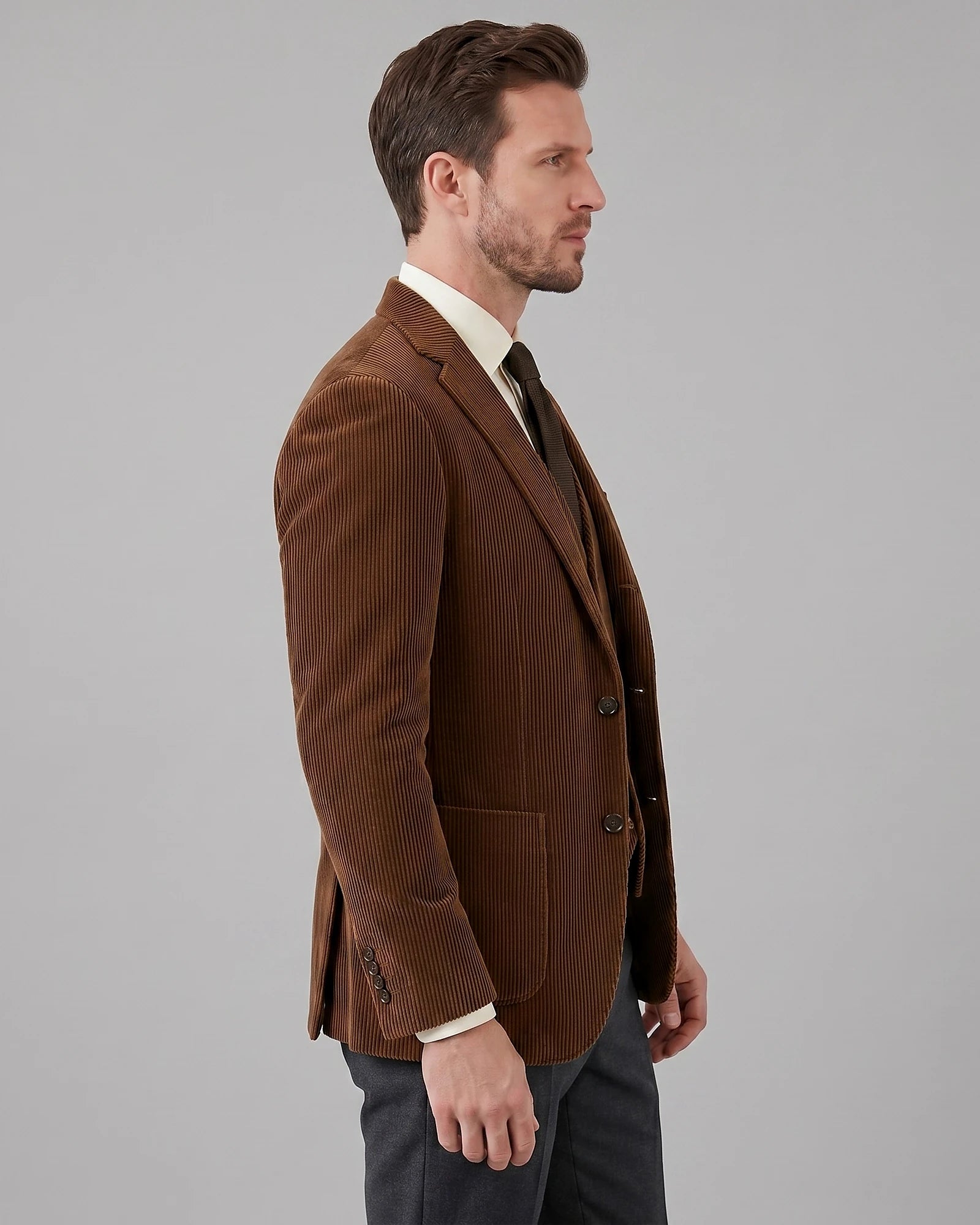 Men's Corduroy Blazer with Matching Vest Casual Jacket Black - Valedrian — view 17