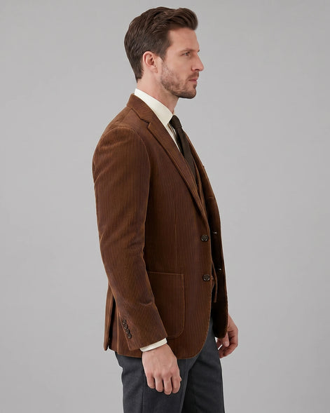 Men's Corduroy Blazer with Matching Vest Casual Jacket Black - Valedrian — view 17