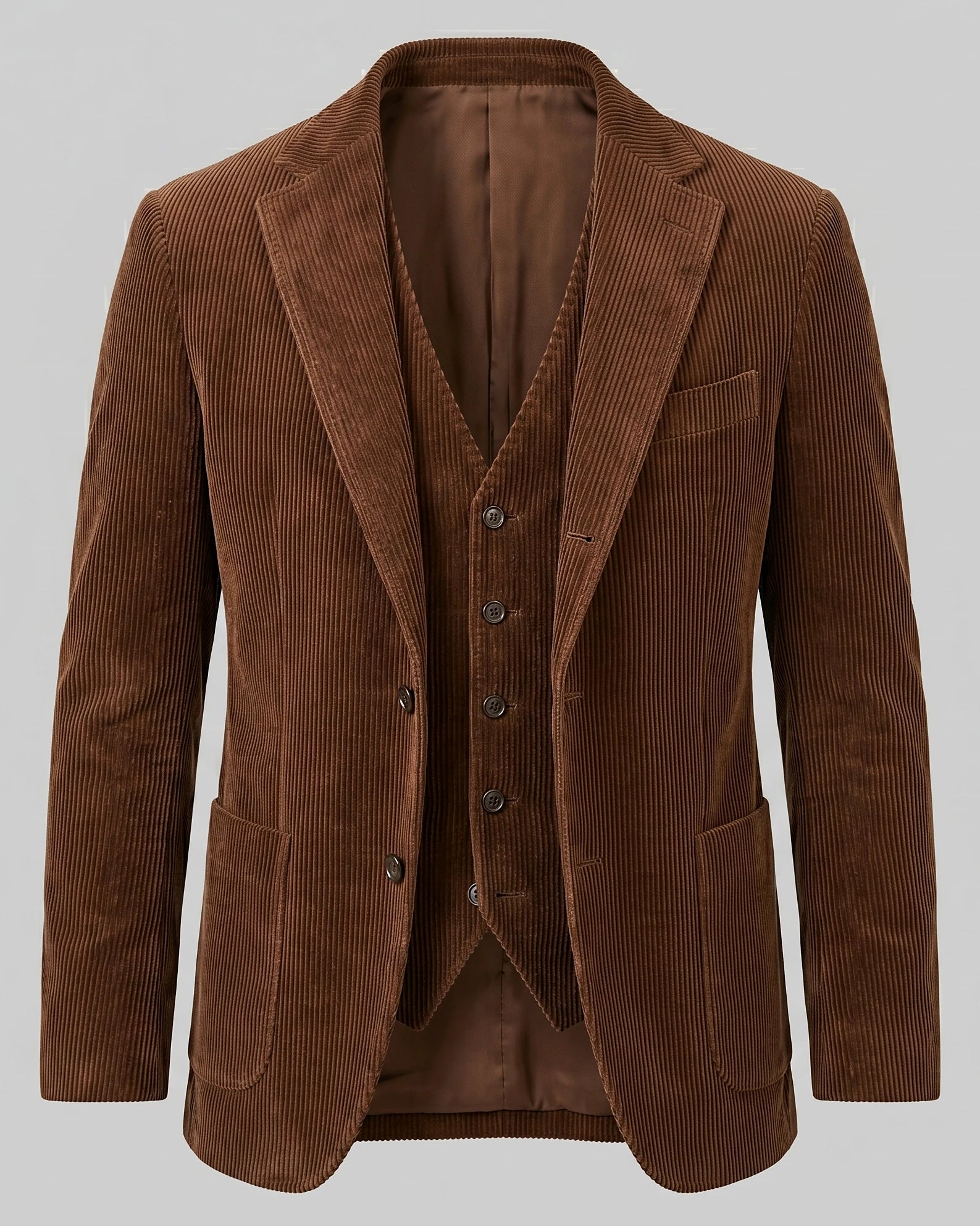Men's Corduroy Blazer with Matching Vest Casual Jacket Black - Valedrian — view 20