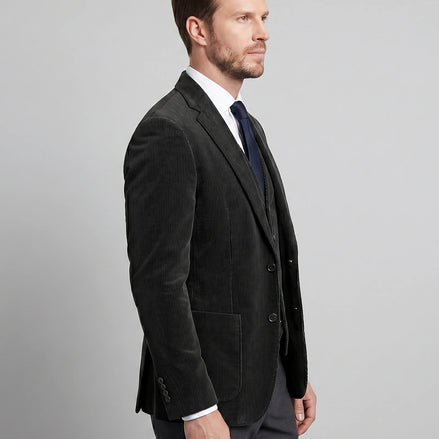 Men's Corduroy Blazer with Matching Vest Casual Jacket Black - Valedrian — view 2