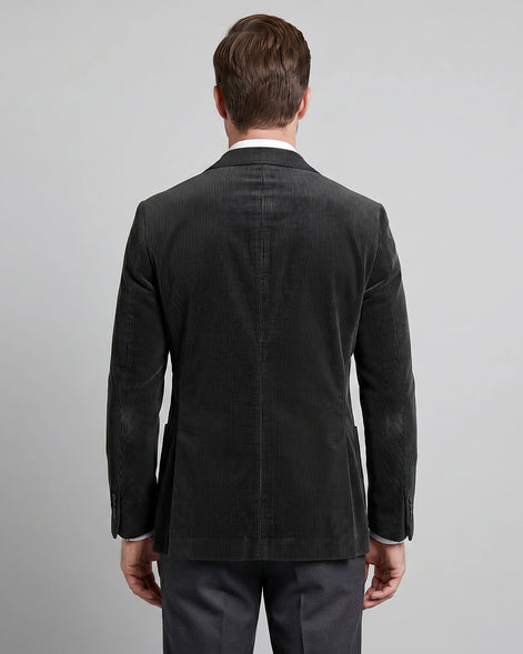 Men's Corduroy Blazer with Matching Vest Casual Jacket Black - Valedrian — view 3