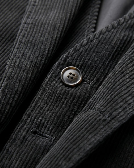 Men's Corduroy Blazer with Matching Vest Casual Jacket Black - Valedrian — view 4