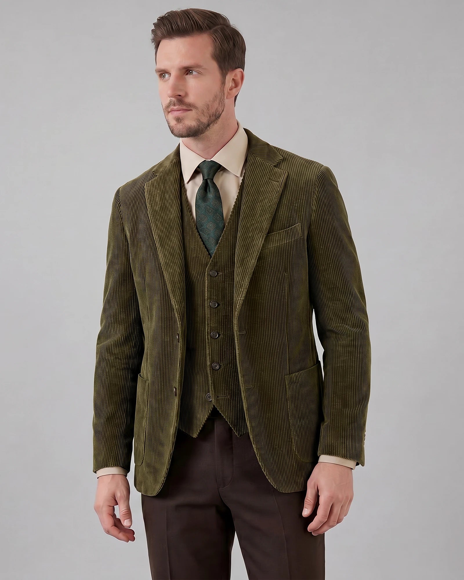 Men's Corduroy Blazer with Matching Vest Casual Jacket Black - Valedrian — view 6