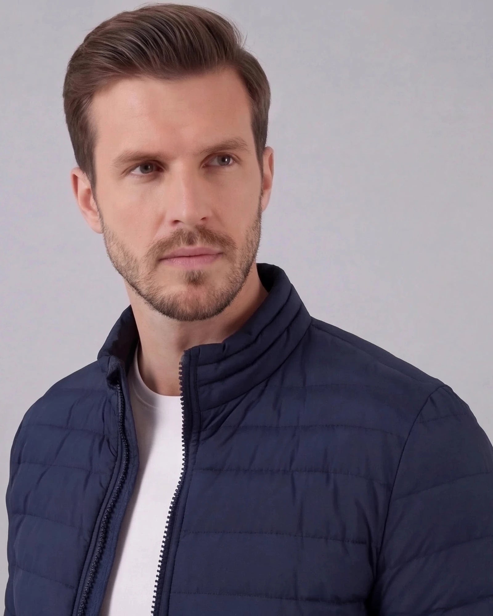 Men's Diamond Quilted Puffer Jacket Black Navy Lightweight Spring – Valedrian — view 10