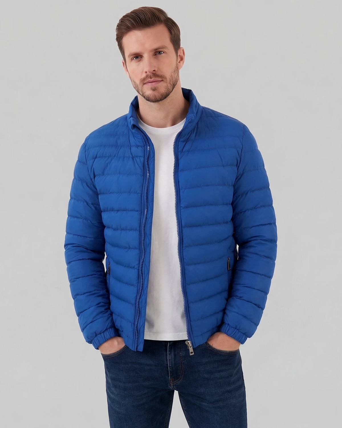Men's Diamond Quilted Puffer Jacket Black Navy Lightweight Spring – Valedrian — view 11