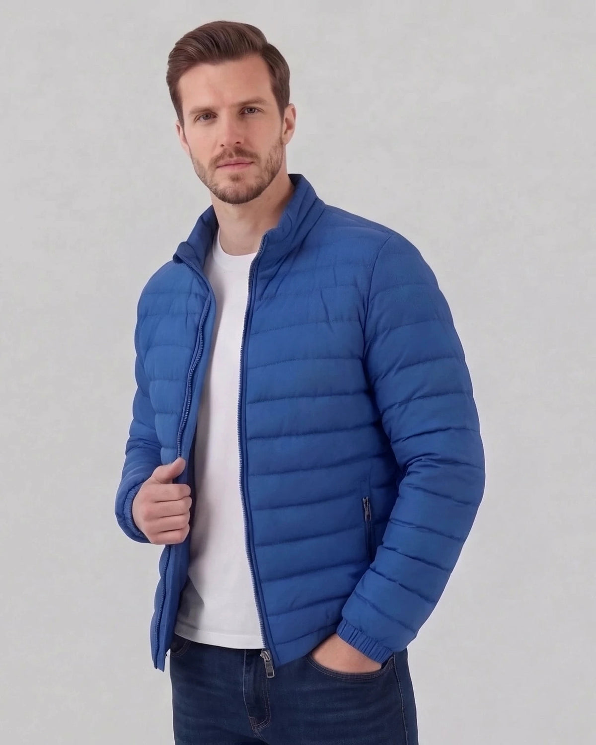 Men's Diamond Quilted Puffer Jacket Black Navy Lightweight Spring – Valedrian — view 12