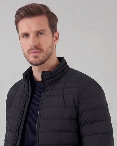 Men's Diamond Quilted Puffer Jacket Black Navy Lightweight Spring – Valedrian — view 2