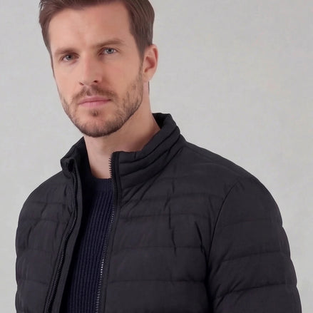 Men's Diamond Quilted Puffer Jacket Black Navy Lightweight Spring – Valedrian — view 2