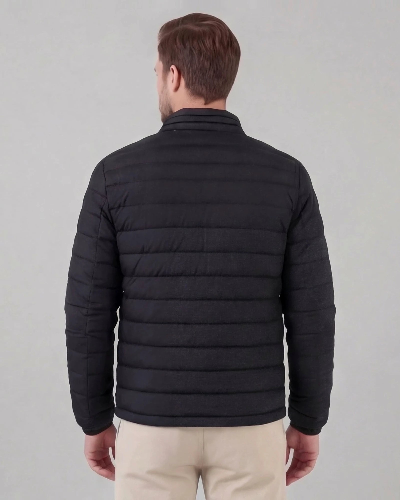 Men's Diamond Quilted Puffer Jacket Black Navy Lightweight Spring – Valedrian — view 4