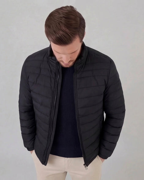 Men's Diamond Quilted Puffer Jacket Black Navy Lightweight Spring – Valedrian — view 5