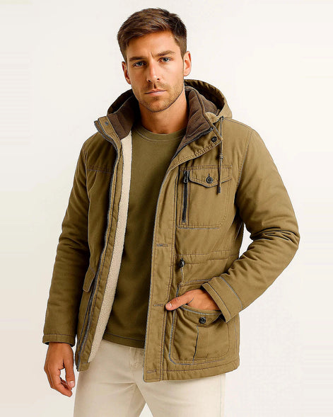Men's Fleece-Lined Parka | Windproof Hooded Jacket