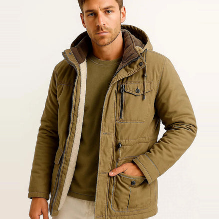Men's Fleece-Lined Parka | Windproof Hooded Jacket