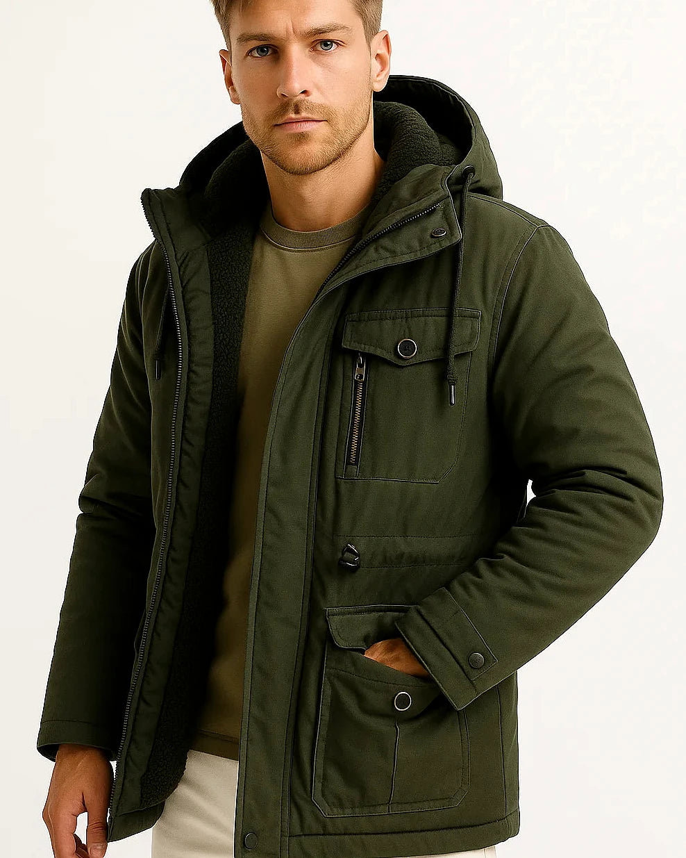 Men's Fleece-Lined Parka | Windproof Hooded Jacket — view 2