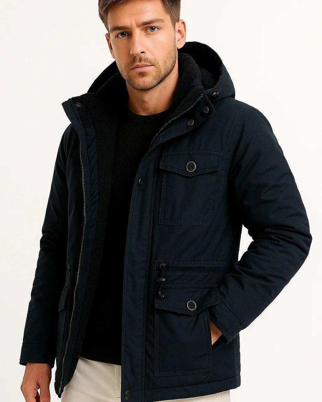 Men's Fleece-Lined Parka | Windproof Hooded Jacket — view 3