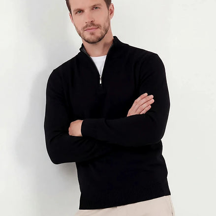Men's Half Zip Sweater Black Mid-Weight Knit S–2XL – Valedrian