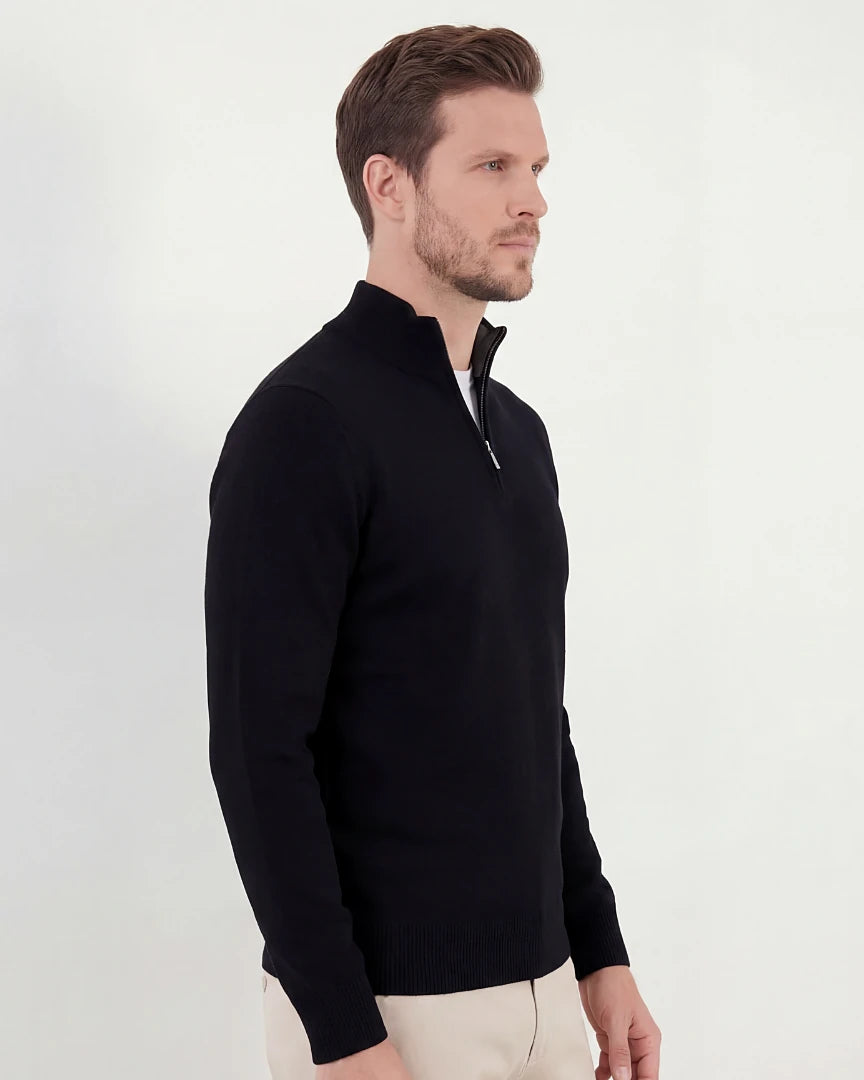 Men's Half Zip Sweater Black Mid-Weight Knit S–2XL – Valedrian — view 2