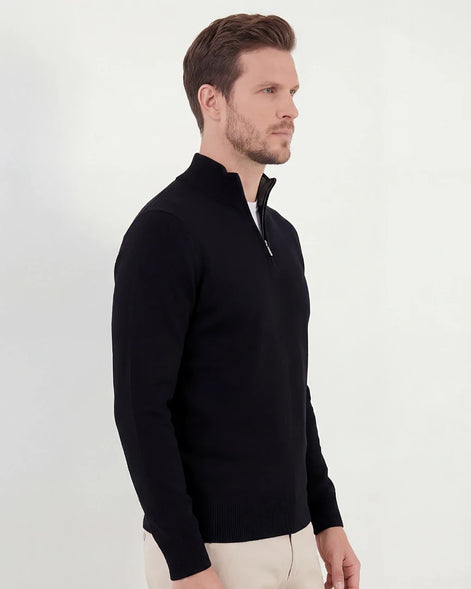 Men's Half Zip Sweater Black Mid-Weight Knit S–2XL – Valedrian — view 2