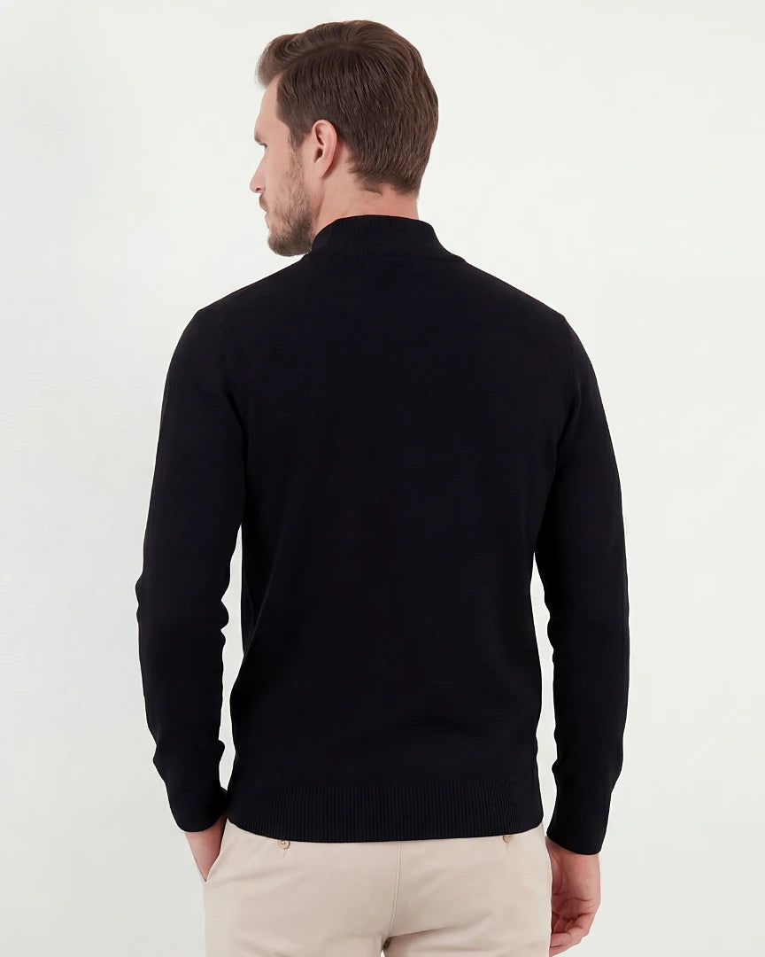 Men's Half Zip Sweater Black Mid-Weight Knit S–2XL – Valedrian — view 3