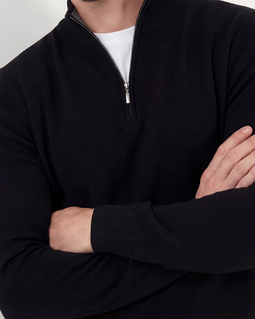 Men's Half Zip Sweater Black Mid-Weight Knit S–2XL – Valedrian — view 4