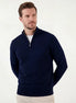 Men's Half-Zip Sweater Navy Cotton Blend Knit - Valedrian