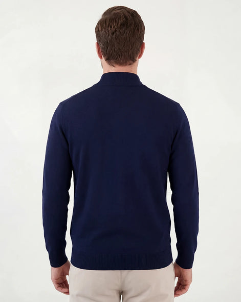 Men's Half-Zip Sweater Navy Cotton Blend Knit - Valedrian — view 3