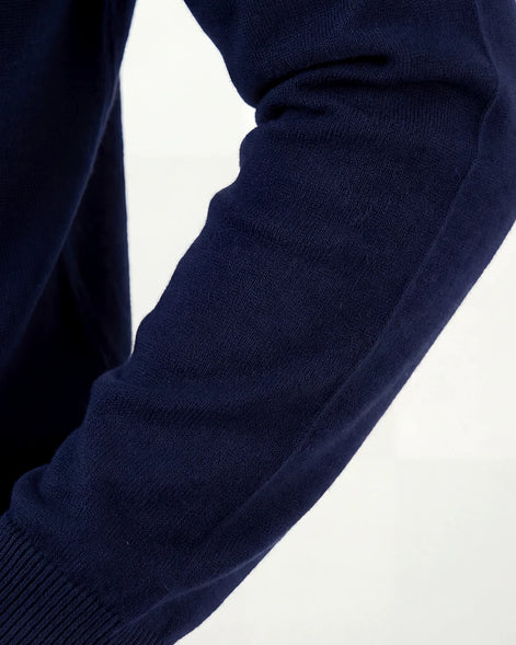 Men's Half-Zip Sweater Navy Cotton Blend Knit - Valedrian — view 4