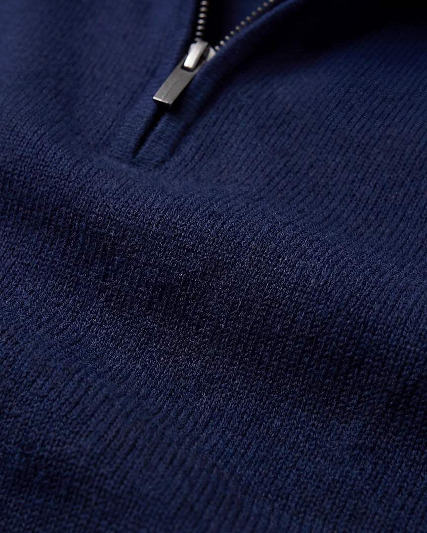 Men's Half-Zip Sweater Navy Cotton Blend Knit - Valedrian — view 5
