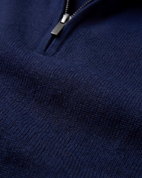 Men's Half-Zip Sweater Navy Cotton Blend Knit - Valedrian — view 5