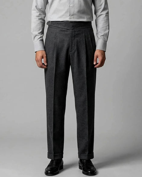 Men's High-Waisted Straight-Leg Trousers Grey Beige 85% Polyester – Valedrian