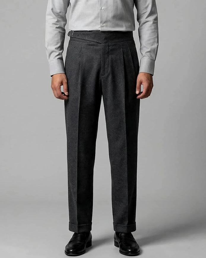 Men's High-Waisted Straight-Leg Trousers Grey Beige 85% Polyester – Valedrian