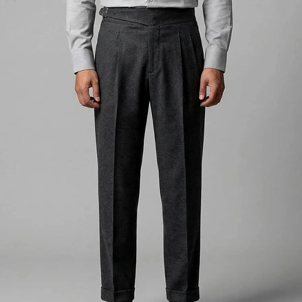 Men's High-Waisted Straight-Leg Trousers Grey Beige 85% Polyester – Valedrian