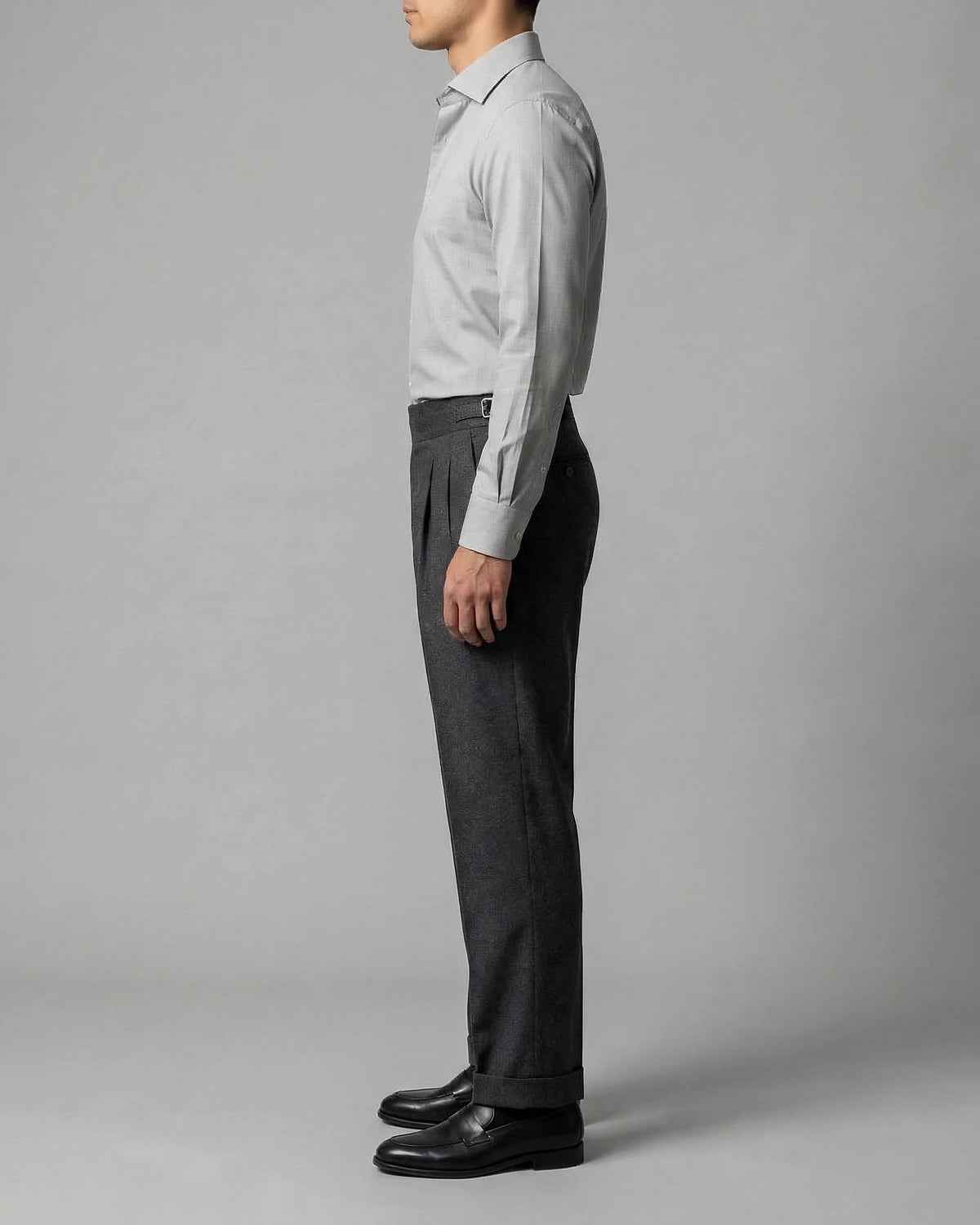 Men's High-Waisted Straight-Leg Trousers Grey Beige 85% Polyester – Valedrian — view 3