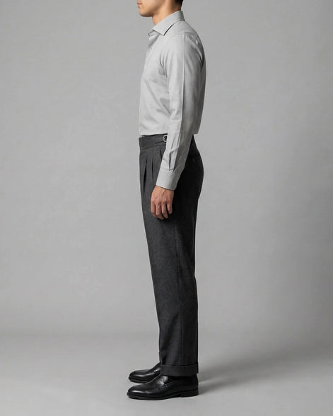 Men's High-Waisted Straight-Leg Trousers Grey Beige 85% Polyester – Valedrian — view 3