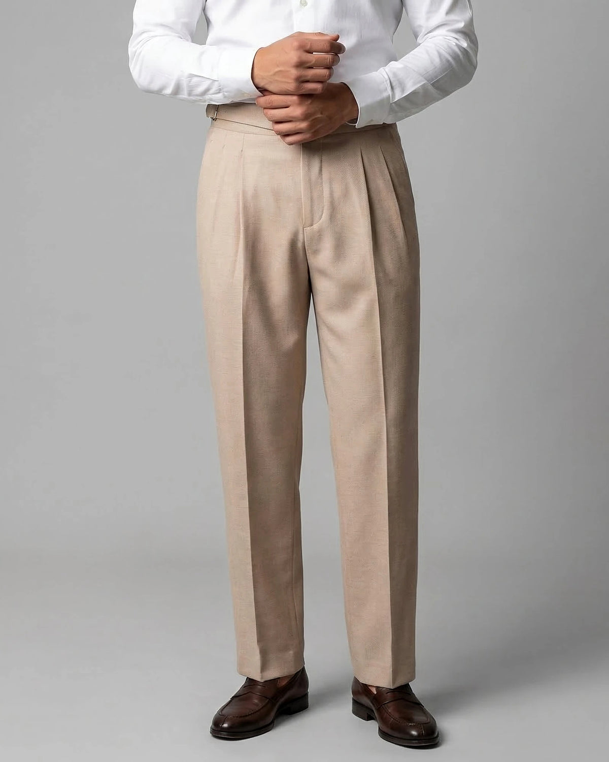 Men's High-Waisted Straight-Leg Trousers Grey Beige 85% Polyester – Valedrian — view 4