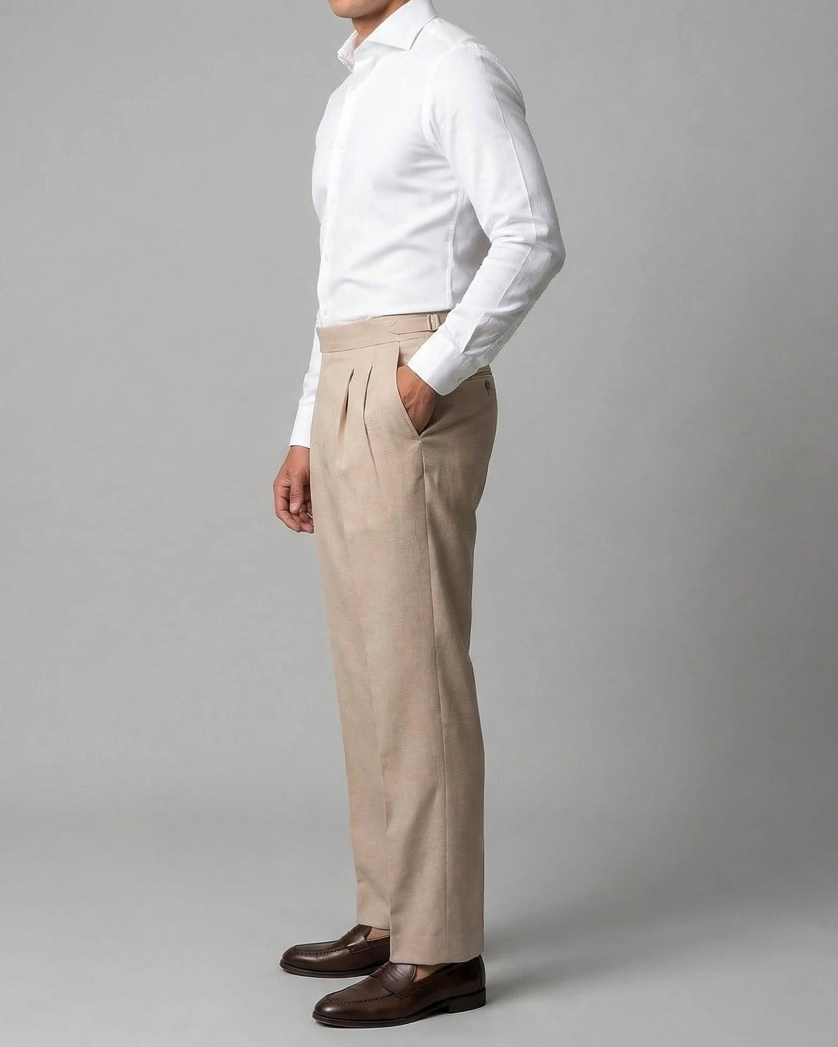 Men's High-Waisted Straight-Leg Trousers Grey Beige 85% Polyester – Valedrian — view 6