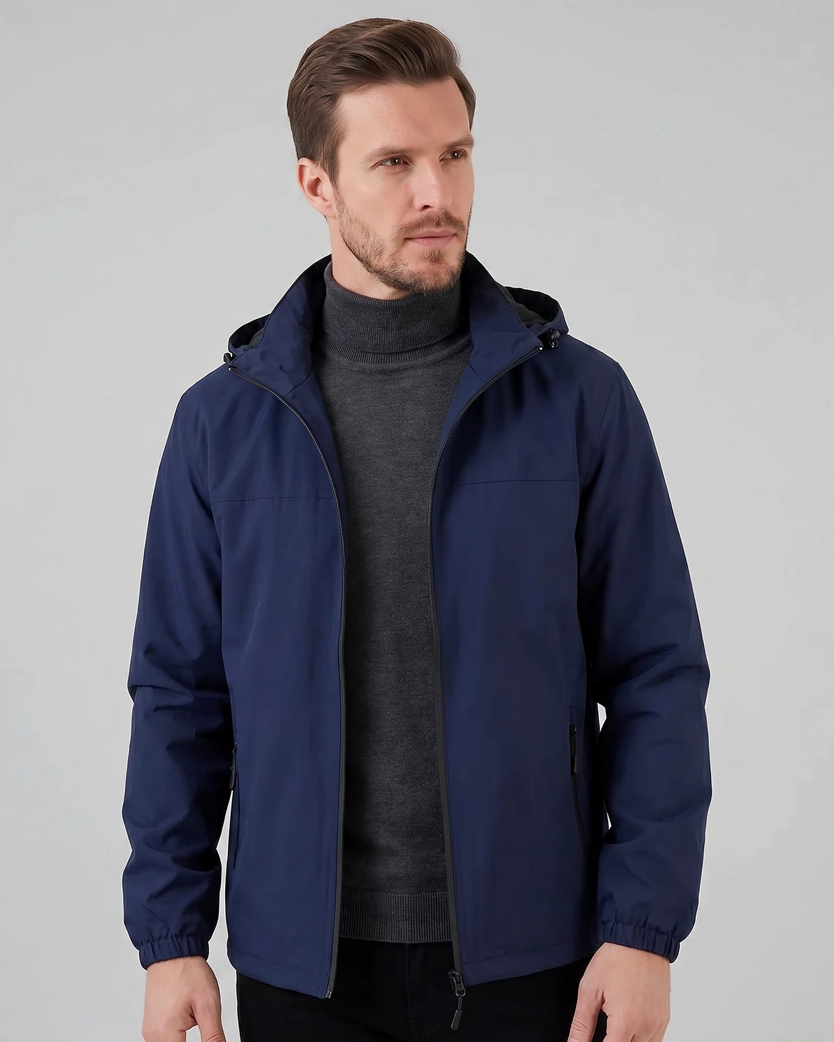 Men's Hooded Windbreaker Jacket Woven Fabric Black Blue M–5XL - Valedrian — view 6