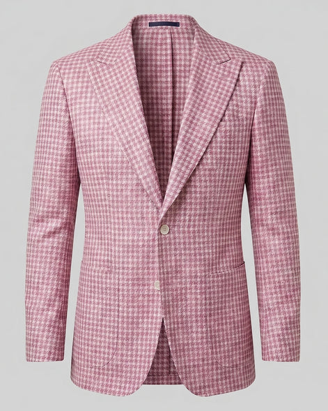 Men's Houndstooth Blazer Jacket Lightweight Blend Black Pink XS–3XL - Valedrian — view 10