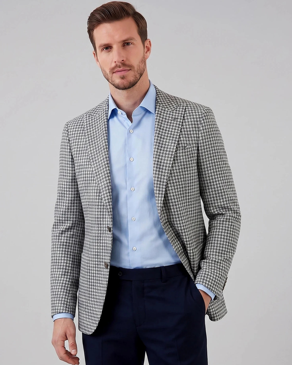 Men's Houndstooth Blazer Jacket Lightweight Blend Black Pink XS–3XL - Valedrian