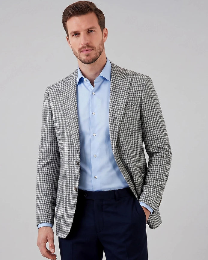 Men's Houndstooth Blazer Jacket Lightweight Blend Black Pink XS–3XL - Valedrian