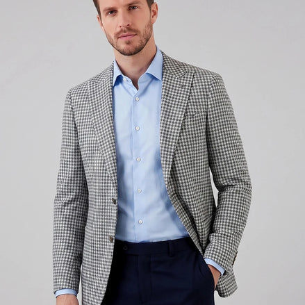 Men's Houndstooth Blazer Jacket Lightweight Blend Black Pink XS–3XL - Valedrian