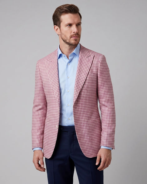 Men's Houndstooth Blazer Jacket Lightweight Blend Black Pink XS–3XL - Valedrian — view 6